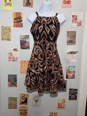 AKIRA Black Dress with Rose Gold Sequin Pattern